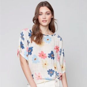 CHARLIE B Daisy Tie-Front Blouse Size Large
